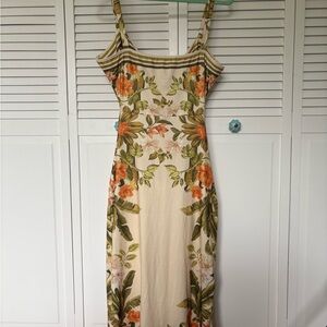 SHEIN Cream and Orange Floral Midi Dress